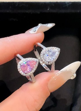 一克拉水滴锆石戒指女轻奢高级感尾戒素圈戒指2024新款爆款食指环