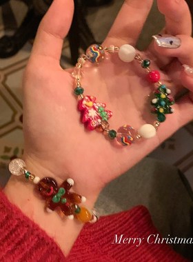 可爱彩色多巴胺儿童手链姜饼人系列女孩串珠手绳圣诞节氛围感手饰