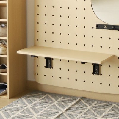 3Y小木良品洞洞板定 制入户玄关换鞋凳穿衣镜一体墙面桦木挂板置