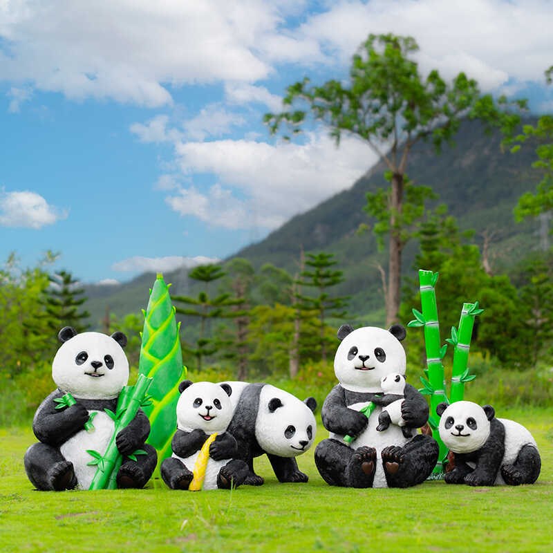 户外仿真熊猫玻璃钢摆件庭院别墅装饰园林景观幼儿园草坪动物雕塑
