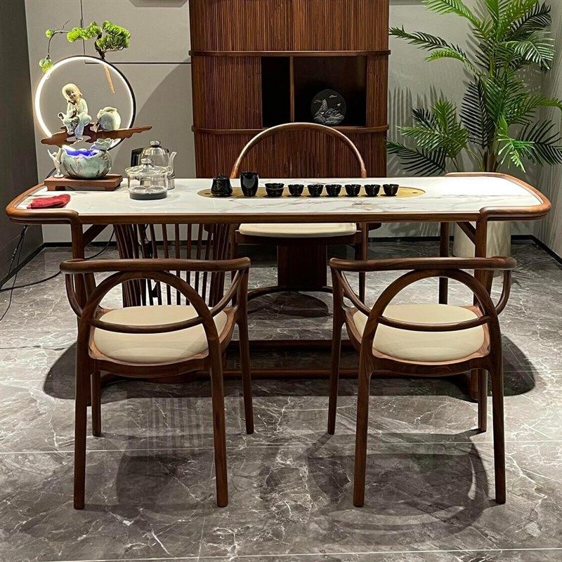 新中式黑胡桃木茶桌椅组合岩板简约实木茶台茶几高端茶艺定制家具,住宅家具,家用茶台/茶桌,淘宝优惠券,粉丝福利购,淘宝优惠卷