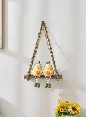 创意木制秋千入户门墙上置物架可爱吊脚娃娃客厅卧室墙面遮丑壁饰