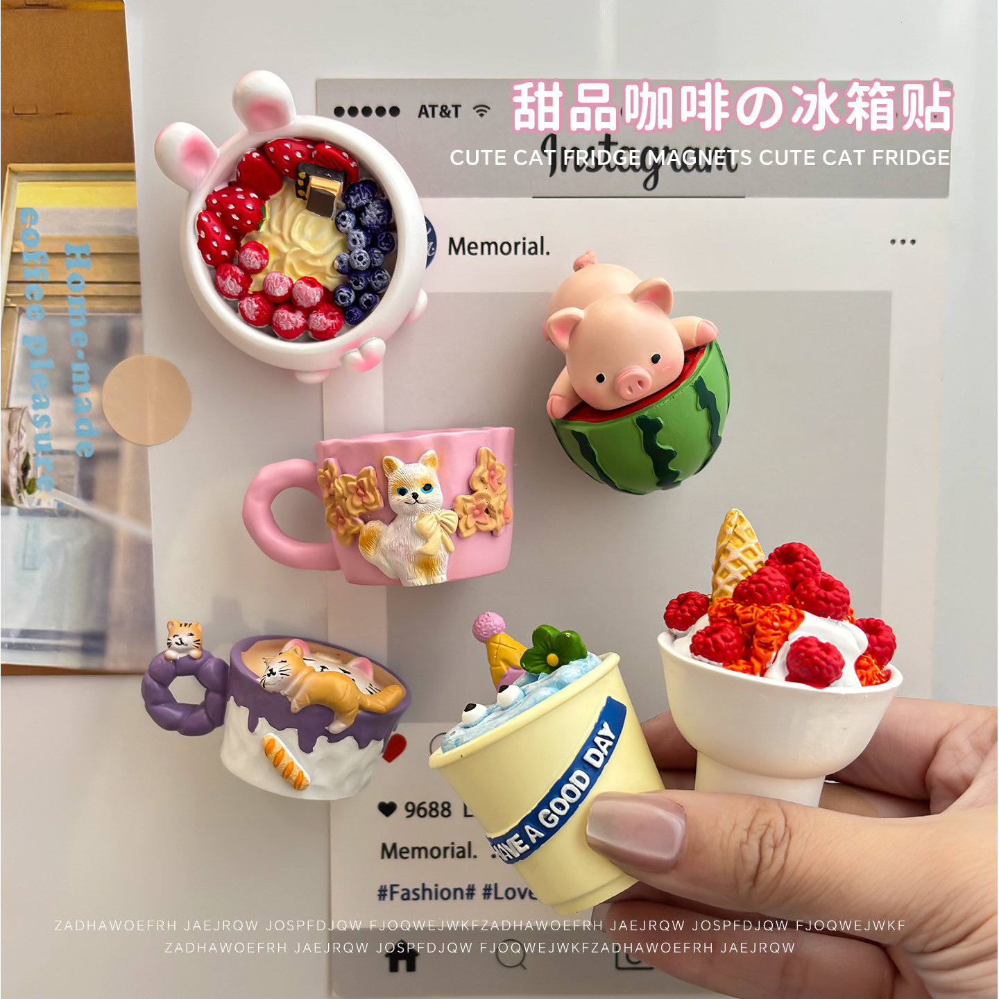 仿真甜品美食冰箱磁贴卡通猫咪咖啡杯冰箱装饰贴创意磁吸留言摆件,节庆用品/礼品,创意/设计玩具,淘宝优惠券,粉丝福利购,淘宝优惠卷