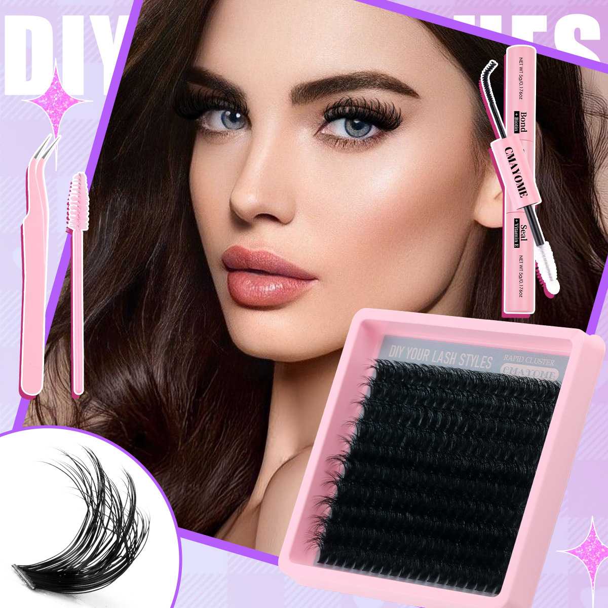 假睫毛套装DIY分段式单簇D曲假睫毛浓密自嫁接假眼睫毛便携装