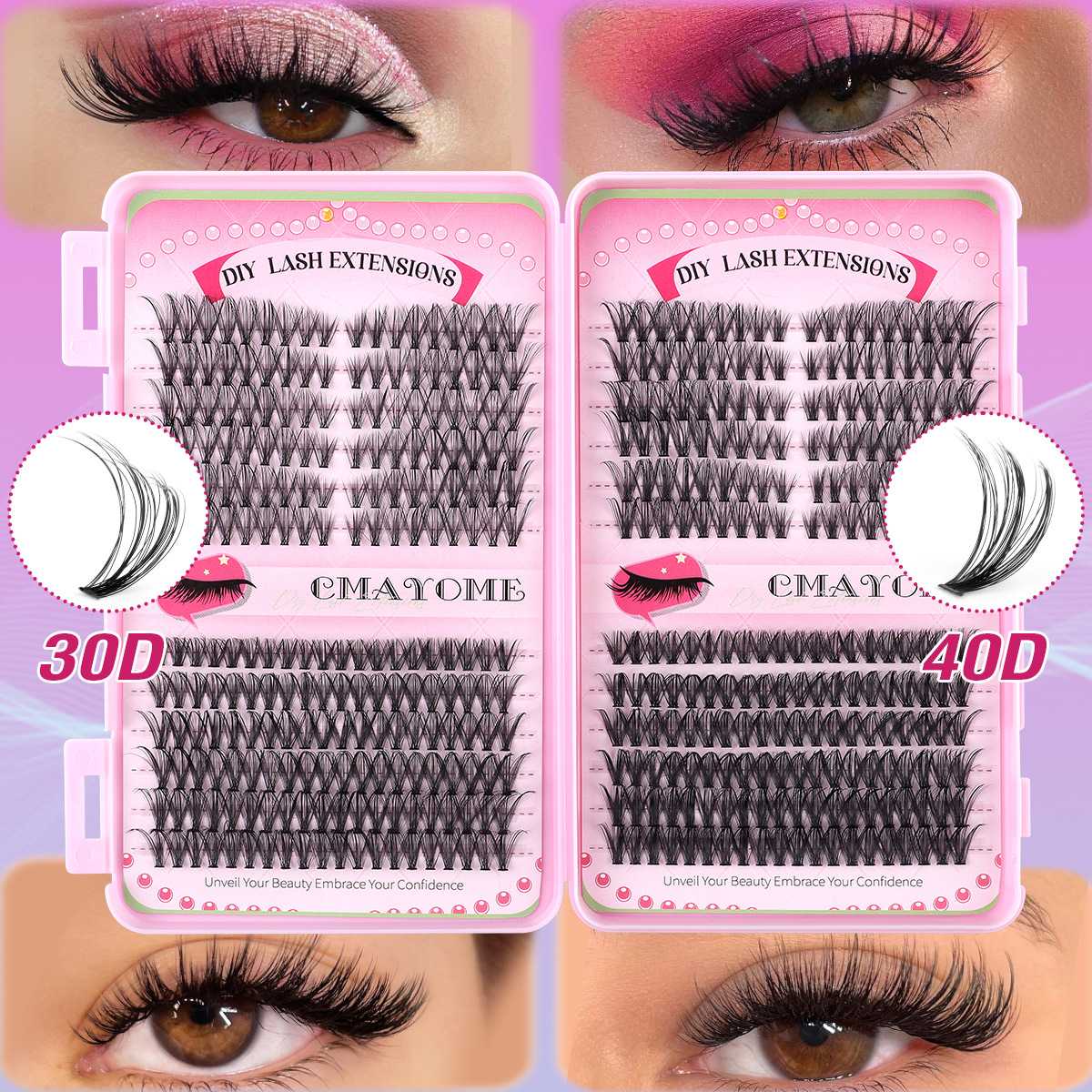 456簇D曲单簇假睫毛渐变自然浓密DIY分段朵毛日常眼睫毛