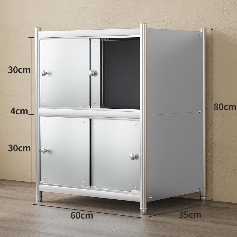 带门厨房收纳货架置物架落地Y^不锈钢柜子储物柜多层有门阳台防晒