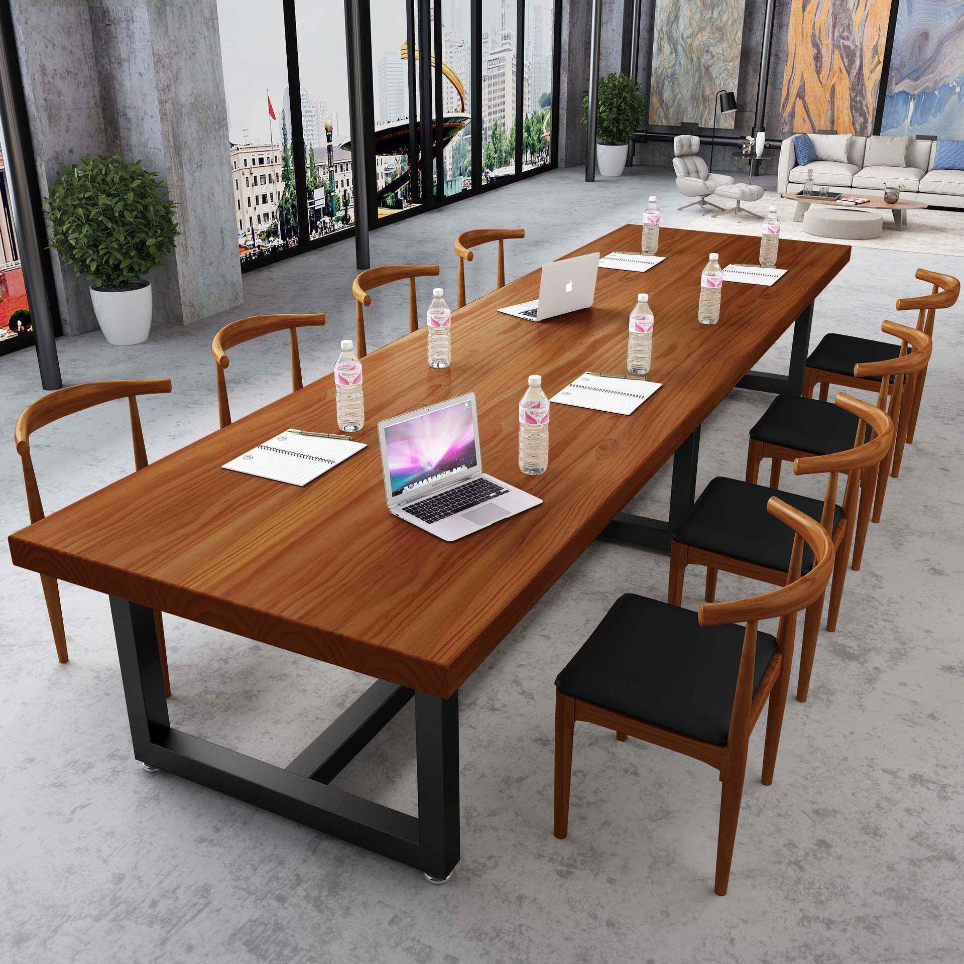 现代实木会议桌长条大桌loft工业风办公桌工作长桌子型