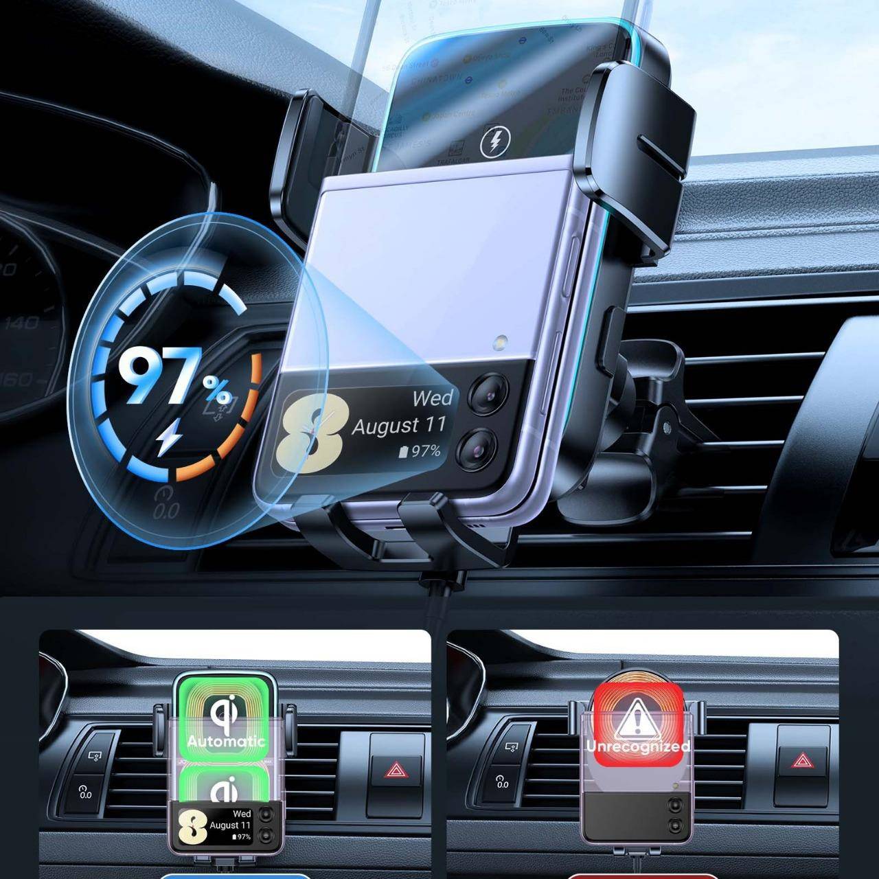 新品手机车载支架出风口无线充支架仪表台通用15w快充稳固