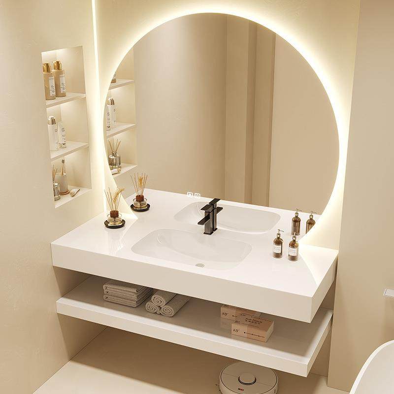 家用轻奢岩板一体陶瓷盆浴室柜组合智能镜卫生间洗脸池洗漱梳妆台