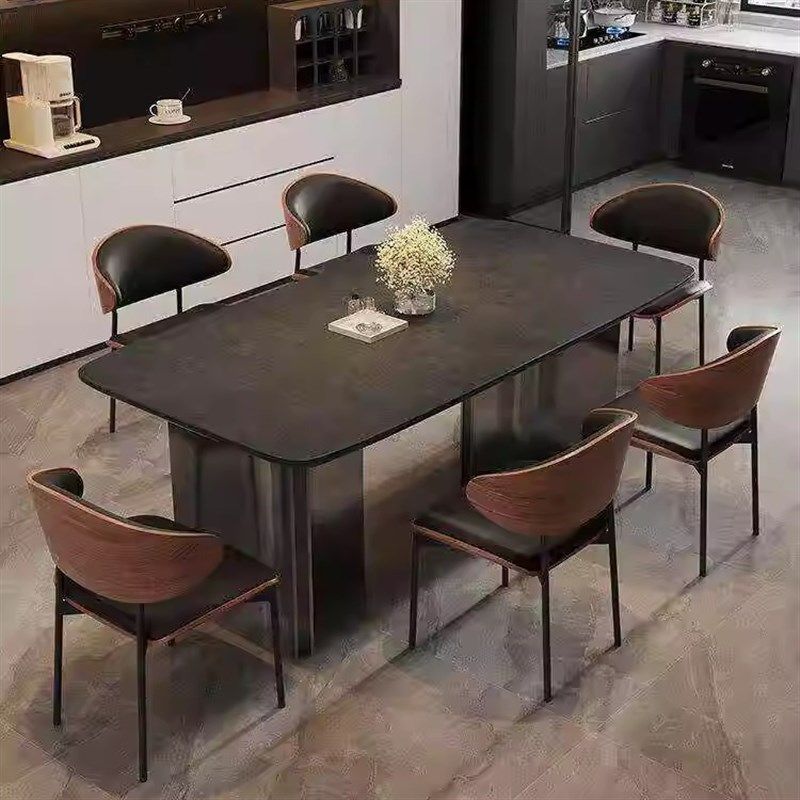 小户型长方型家用客厅现简约岩板餐桌轻奢组合腿,住宅家具,岩板餐桌,淘宝优惠券,粉丝福利购,淘宝优惠卷