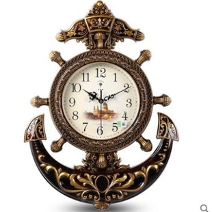 星欧式客厅挂钟创意静音大号船舵钟表静音复古石英钟时尚挂表