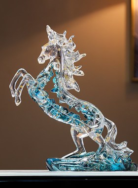 马到成功摆件开业礼物轻奢高档客厅玻璃柜马装饰