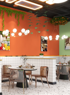 橙色墙纸自粘商餐饮饭店墙围特厚自贴壁纸1米宽墙壁贴纸黄色