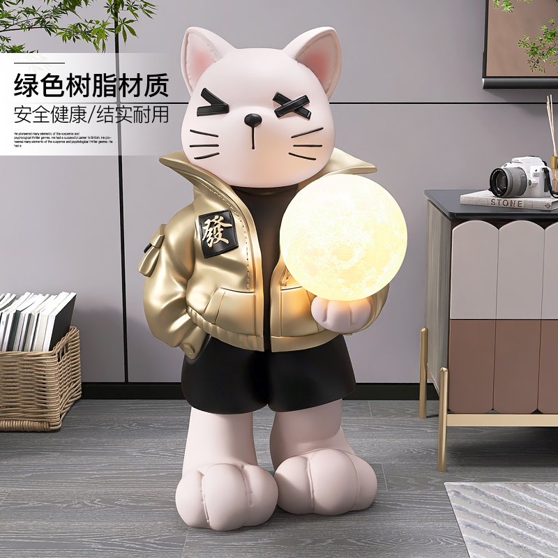 潮玩大型落地猫摆件家居饰品客厅电视柜沙发旁样板间展厅乔迁礼物