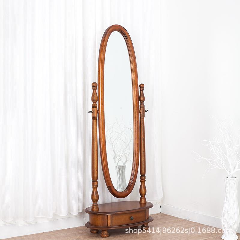 【折扣价】美式复古穿衣镜木质可旋转落地镜全身镜实木衣帽间试衣