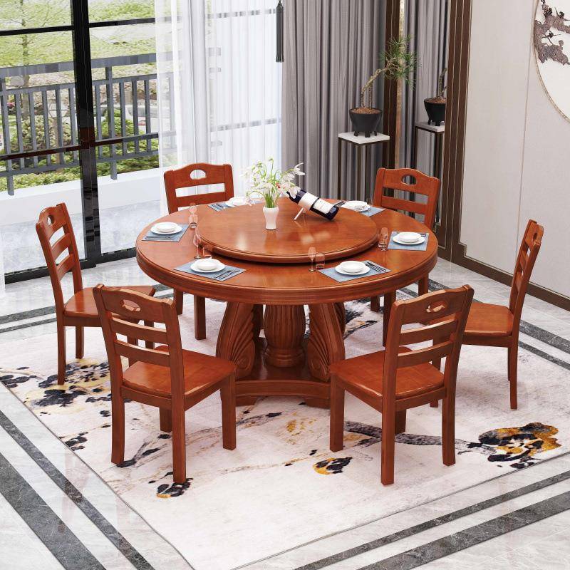 【折扣价】中式实木圆餐桌椅组合带转盘吃饭桌子圆形家用大圆桌10