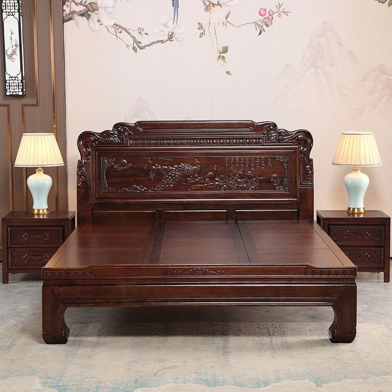 【折扣价】新中式南美紫檀实木床1.8M雕花榫卯结构卧室大床仿古雕