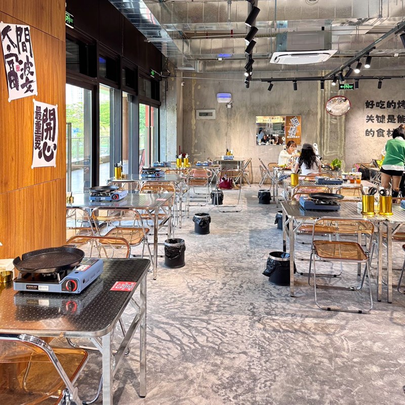 工业风大排档不锈钢桌椅组合户外外摆烧烤店小吃折叠桌商用餐椅子