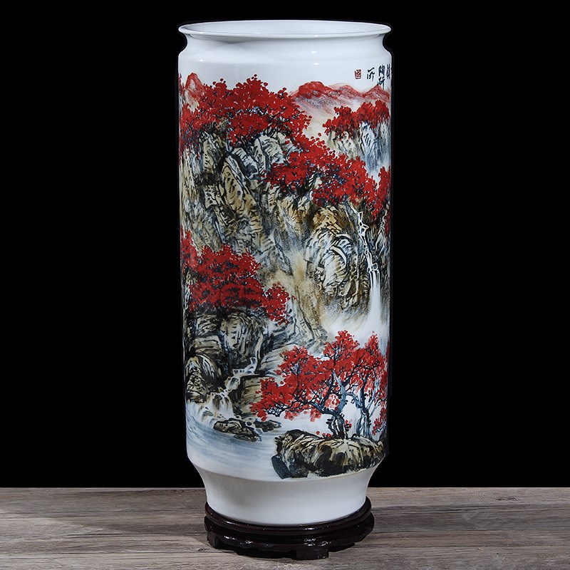 景德镇大师手绘万紫千红落地大箭筒书房笔筒字画缸陶瓷大花瓶摆件