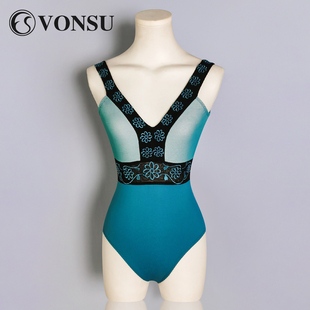 VONSU芭蕾舞艺考网纱刺绣芭蕾体服孔雀蓝练功体操服 预售三天