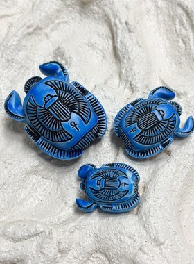 现货埃及卢克索原产法老圣甲虫立体雕像摆件 稀有古埃及蓝 一套售