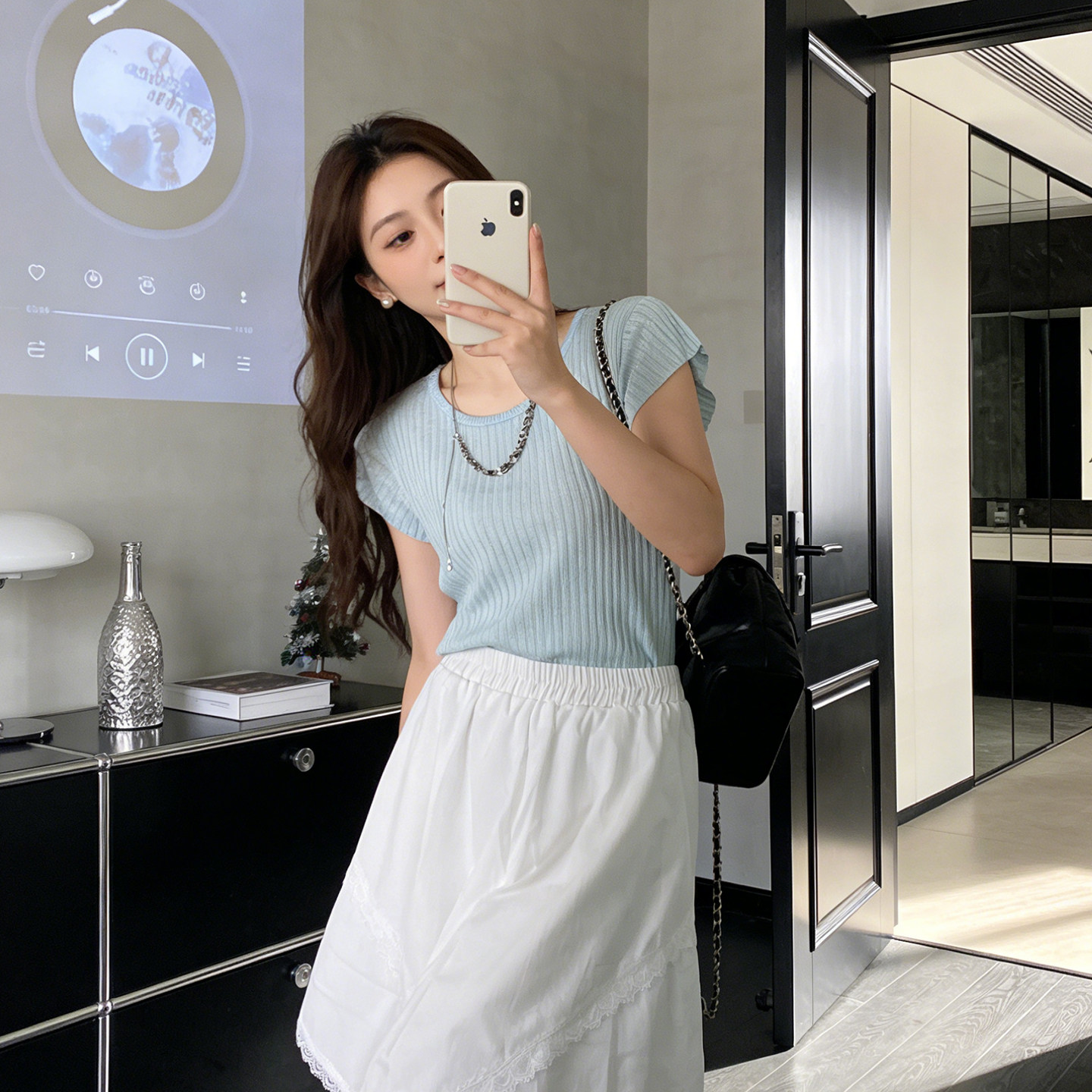 YanHe 白色半身裙女2026新款夏季垂感中长款显瘦宽松高腰小个子