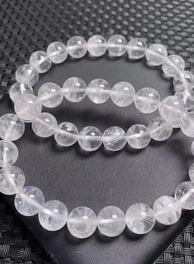 天然白幽灵手链招财幽灵白色串珠散珠单圈白水晶珠子手串男女饰品