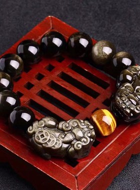 天然金曜石貔貅手链 金曜石双貔貅手串 3钱金曜石貔貅手链