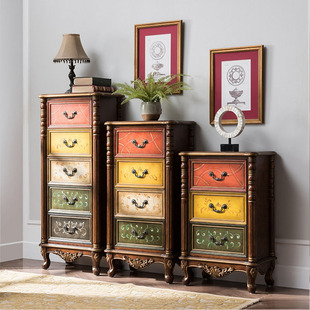 美式乡村高斗柜艺术彩绘复古柜子储物柜电视柜边柜收纳组合柜1151