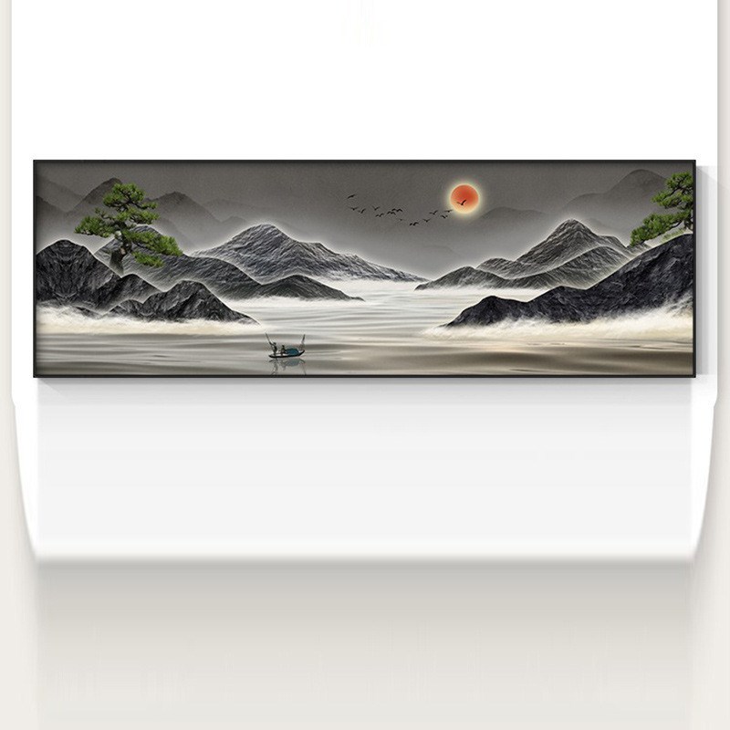 中式餐厅画客厅背景墙装饰画饭店包厢壁画山水字画茶桌办公室挂画