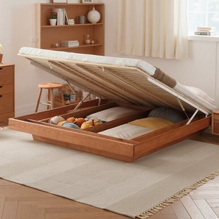 小户型1米2没有无床头135实木床1米5悬浮高箱体储物气压1米8榻榻