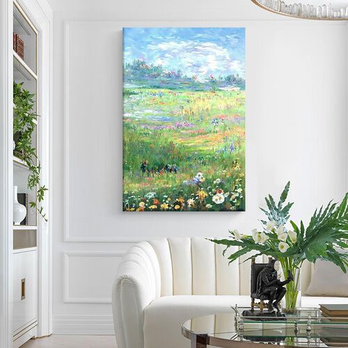 绿色风景肌理画客厅抽象花卉小众艺术纯手绘油画玄关莫奈装饰挂画