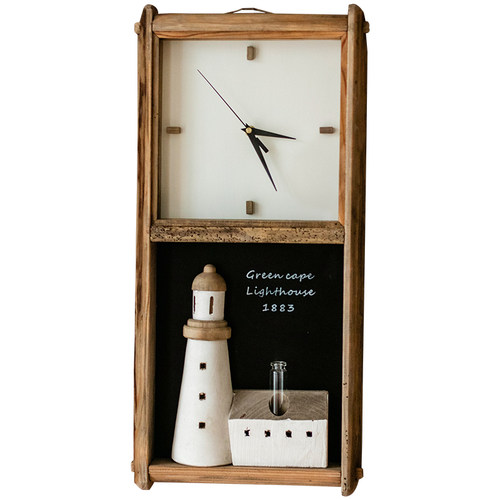 掬涵天然旧木头挂钟客厅田园复古创意墙面装饰画钟表摆件黑板插花