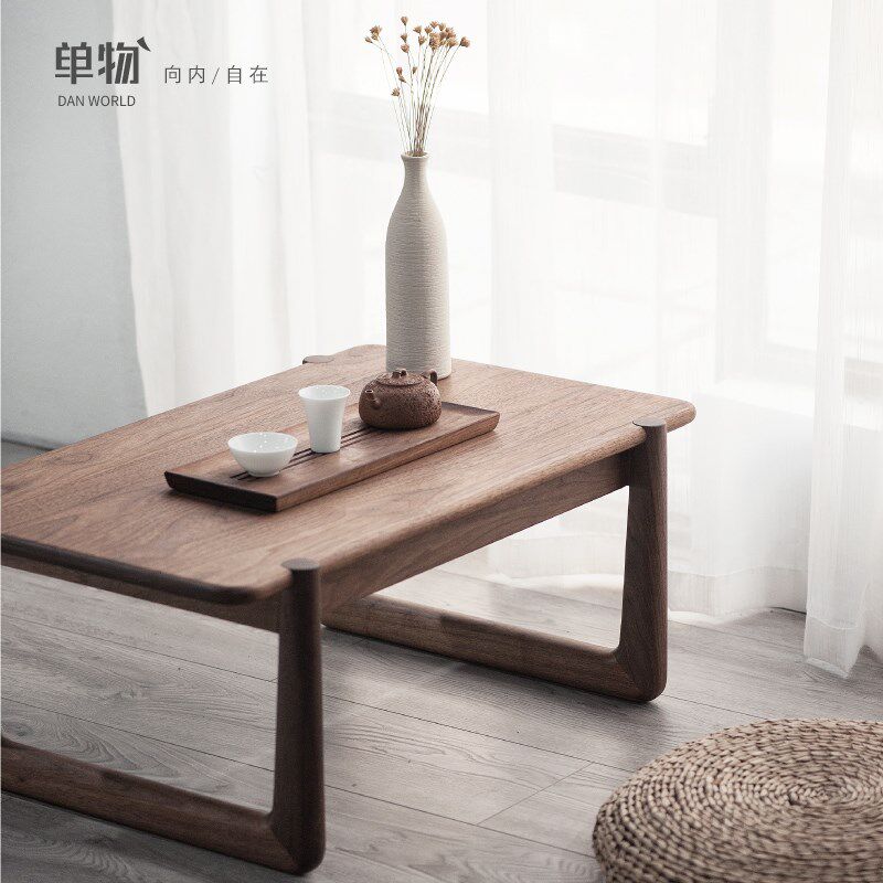 飘窗小茶几榻榻米桌子黑胡桃实木小茶桌日式茶台简约方几矮桌