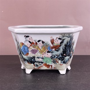 粉彩喜气临门图盆栽花盆盆古董旧货古玩仿古瓷器老货摆件