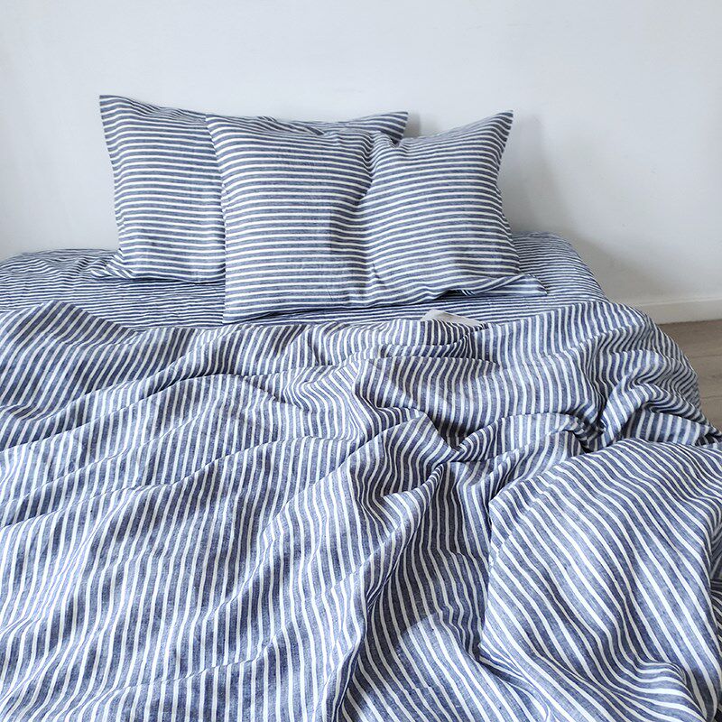 亚麻色织条纹床单床笠款床上用品柔软舒适水洗