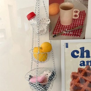 金属果篮铁艺三层杂物厨房收纳篮吊篮摆拍拍照出片道具