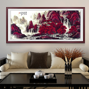 名家李可染万山室遍大气国画山水挂画办公红背景墙装饰厅客画壁画
