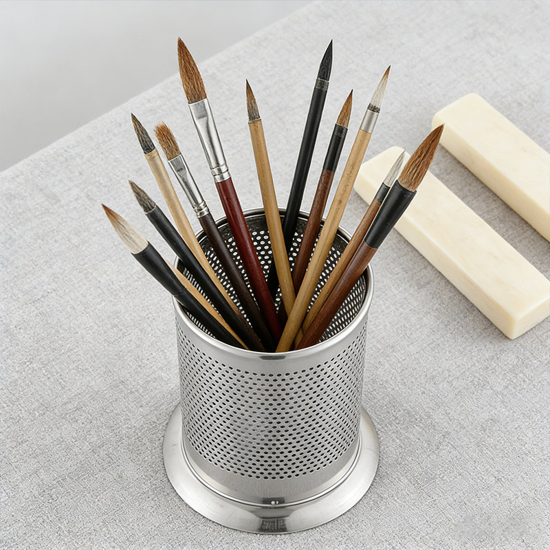 不锈钢毛笔筒书房桌面收纳盒