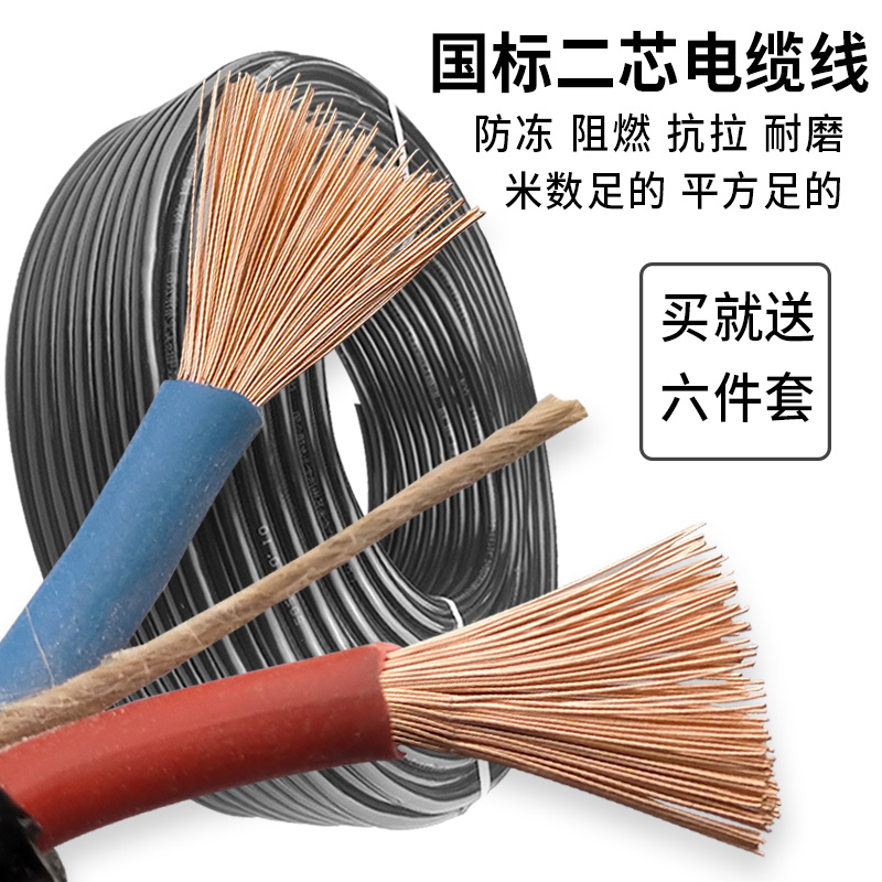 二芯国标.5  6平方电线电缆线芯户外防冻防水软线护套线