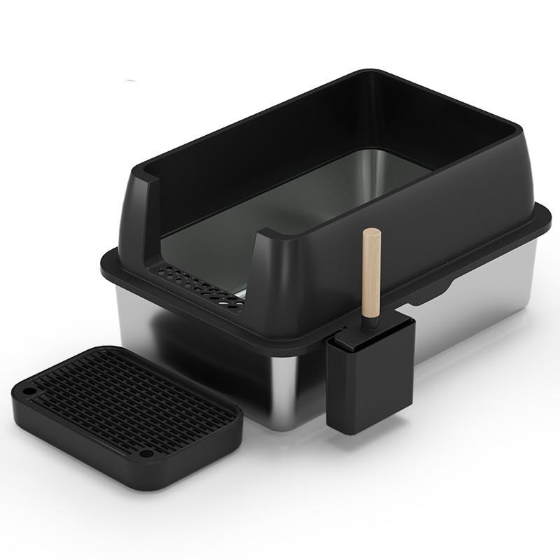 不锈钢猫砂盆半封闭式猫砂盆易清洗防漏砂大空间不锈钢开放式猫砂