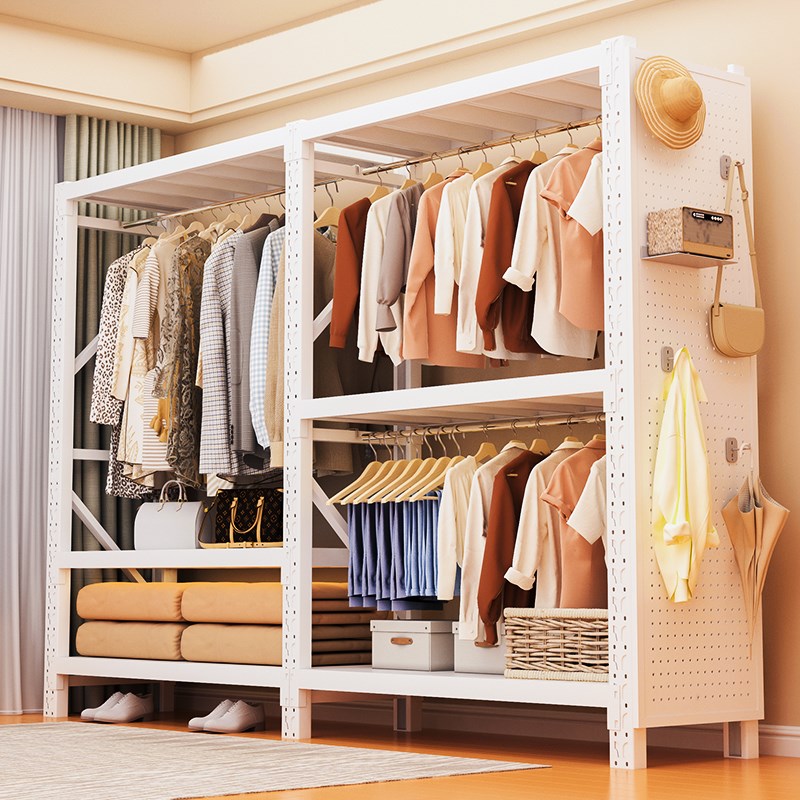 货架衣柜家用挂衣架 开放式简易安装落地货物置物架 卧室储物衣柜