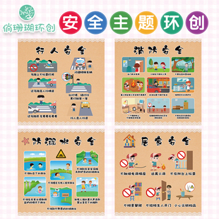幼儿园安全主题墙环创中小学走廊墙面防溺水性侵用电人身墙贴