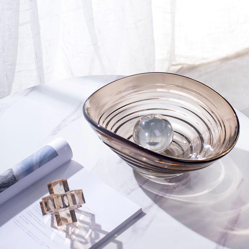 轻奢创意玻璃果盘家居客厅茶几摆件样板房软装饰简约桌面收纳