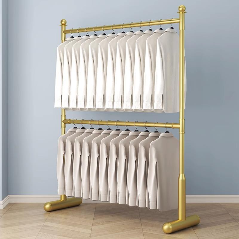 双层晾衣架双杆式落地家用阳台卧室内晒衣挂衣架简易可升降衣帽架