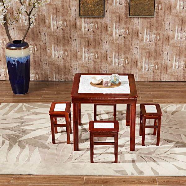 仿古大理石实木方桌椅茶餐厅兰州拉面沙县小吃餐桌椅中式快餐家具