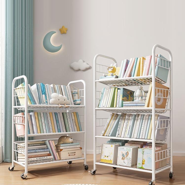 书架落地可移动铁艺绘本架学生书本收纳架家用简易书柜置物架