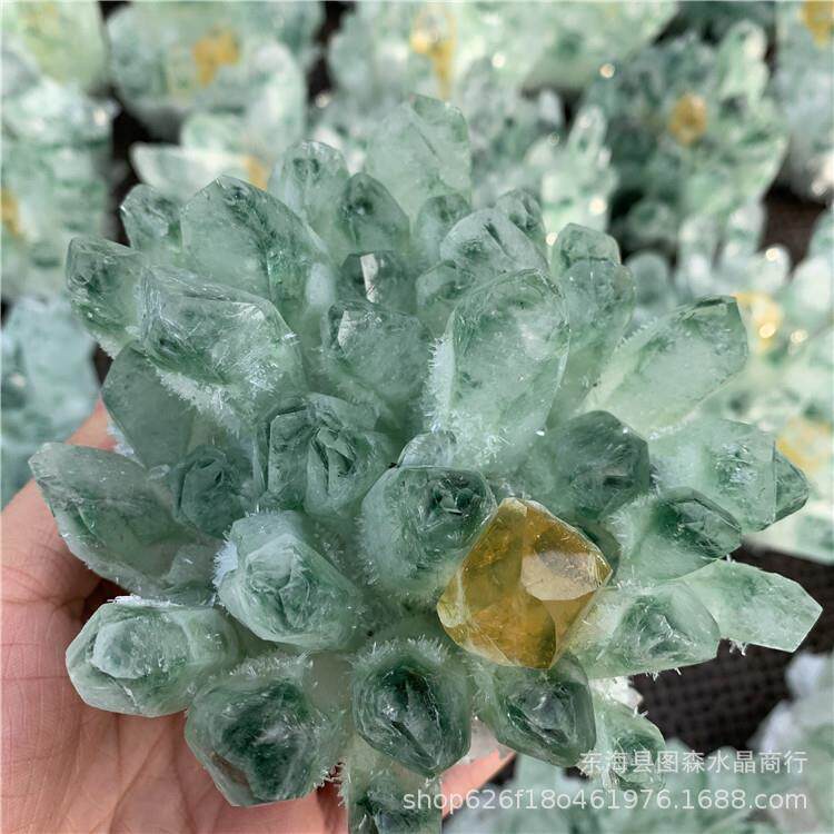 水晶簇水晶工艺品幽灵水晶簇绿水晶簇原石摆件水晶多棱柱