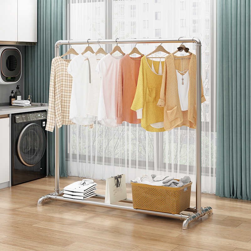 室内晾衣架落地式简易单杠卧室床头挂衣架家用宿舍衣帽架带轮架子