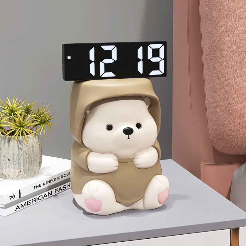 轻奢熊摆件客厅卧室床头柜家居装饰品简约电子时钟送女生桌面摆设